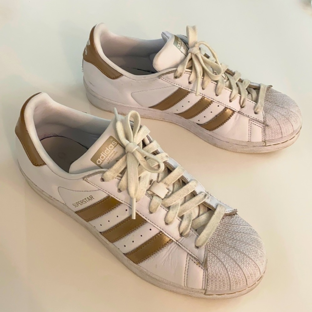Adidas Superstar Off White + Antique Gold Sz 9
